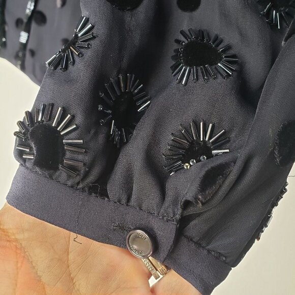 Tory Burch Angela‎ Beaded Velvet Dot Sheer Blouse Long Sleeve Lined 8 - FLAWED - Picture 4 of 16